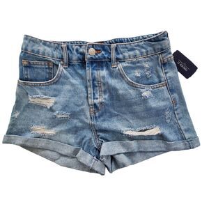 Forever 21 Jean Shorts Women’s Size 27 Cuffed Mid Rise Light Distressed Denim